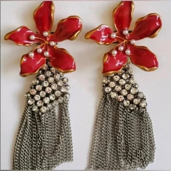 NEW ZARA FLORAL  TASSEL EARRINGS - Picture 1 of 5